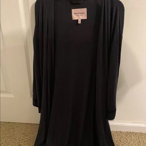 Juicy Couture Womens Open Front Black Sweater Cardigan With Lace Trim Y2K